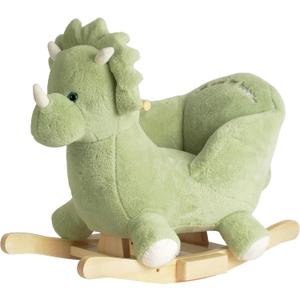 Rock My Baby Rocking Horse Green Dinosaur with Chair, Plush Stuffed Animal Rocker for Toddlers 1-3, Baby Rocker with Sweet Music, Wooden Rocking Horse Baby Animal Rocker,CPC Certified