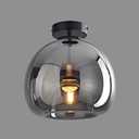 Nordic Mid Century Corridor Globe Semi Flush Mount Ceiling Light Fixture Amber Smoke Grey Glass Ceiling Lighting Simple Mini Ceiling Lamp for Aisle Porch Stairway Closet Kitchen (Smoke Gray)