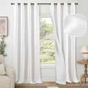 Blackout Curtains for Living Room 84 Inch Length 2 Panels Set, Thermal Insulated 100% Black Out Privacy Soundproof Grommet Farmhouse Linen Window Curtains for Bedroom Darkening, White, Each 52Wide