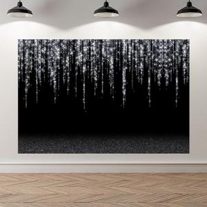 Black and Silver Prom Backdrop 7x5 Feet - Glitter Photo Booth Backdrop with Grommets, Waterproof Vinyl for Graduation, Stage, Portraits, Event Decorations, Shooting backdrops