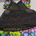 BEAUDRM Women's Plus Size Tankini Swimsuits 2 Piece Floral Tropical Swimwear Hollow Out Bathing Suits Lace Beach Swimsuit Black XX-Large Plus