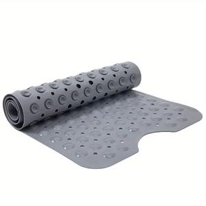  Bathtub Mat for Shower: Soft Silicone Bath Mat Non Slip with Suction Cups Tub Mat for Bathroom for Family Use Extra Large Shower matt Machine Washable - Grey, Size: 40" x 16" (Rectangular)