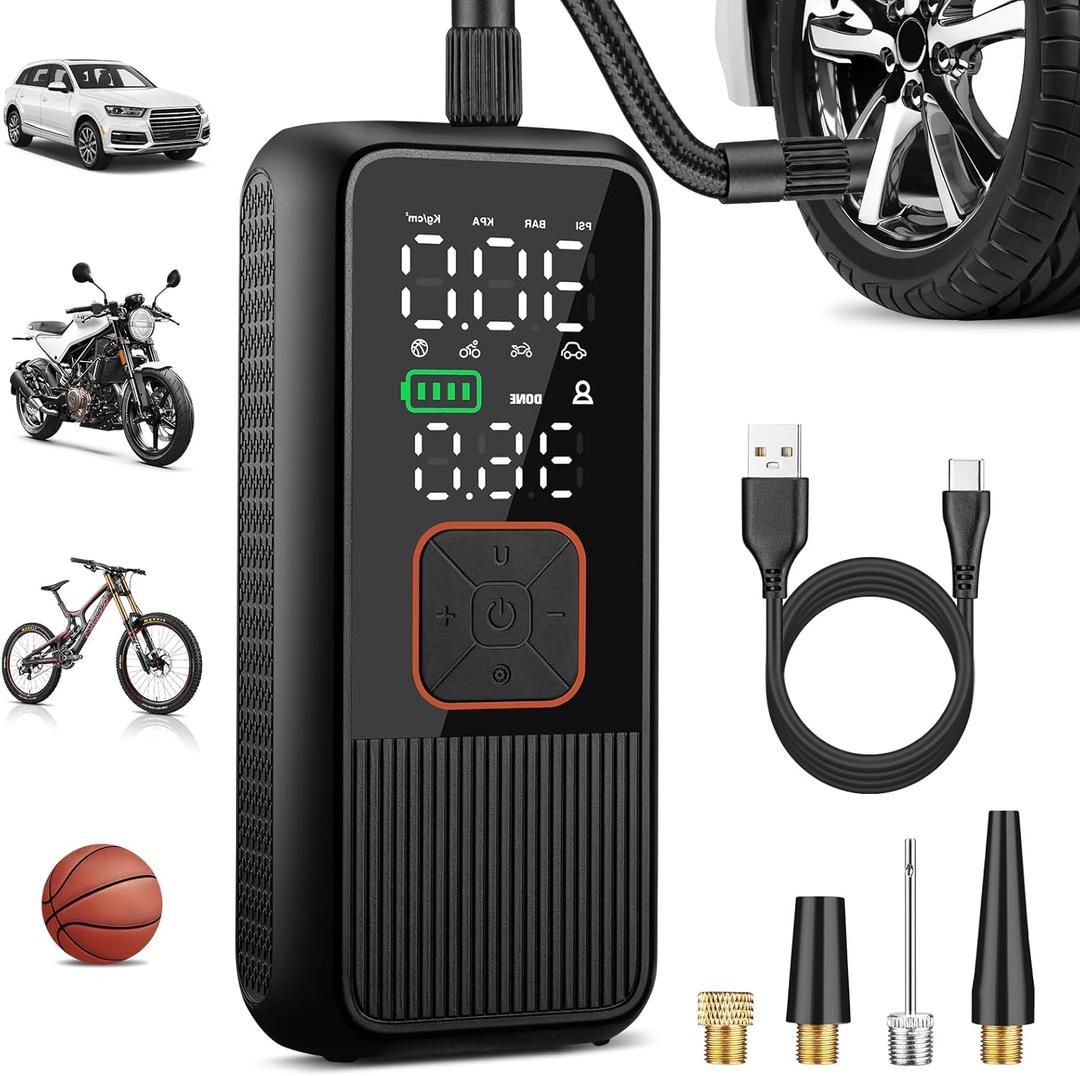 Tire Inflator Portable Air Compressor, 150PSI Smart Air Pump for Car Tires with Digital Tire Pressure Gauge, Portable Fast Tire Inflator for Car, Bike, Motorcycle, Ball and More (Pastel Orange)