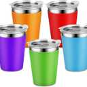 Yummy Sam 5 Pack Kids Cups with Lids 12oz Stainless Steel Water Drinking Bottle with Non-Slip Heat Insulation Full Sleeves for Children Adult School Outdoor Home Use (Multicolor without Straw)