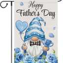 2 x Heyfibro Happy Father's Day Garden Flag 12x18 Double Sided Burlap, Blue Gnome Best Dad Rose Floral Father's Day Yard Banner, Buffalo Plaid Bow Tie Love Heart Trophy Outdoor Decor (ONLY FLAG)