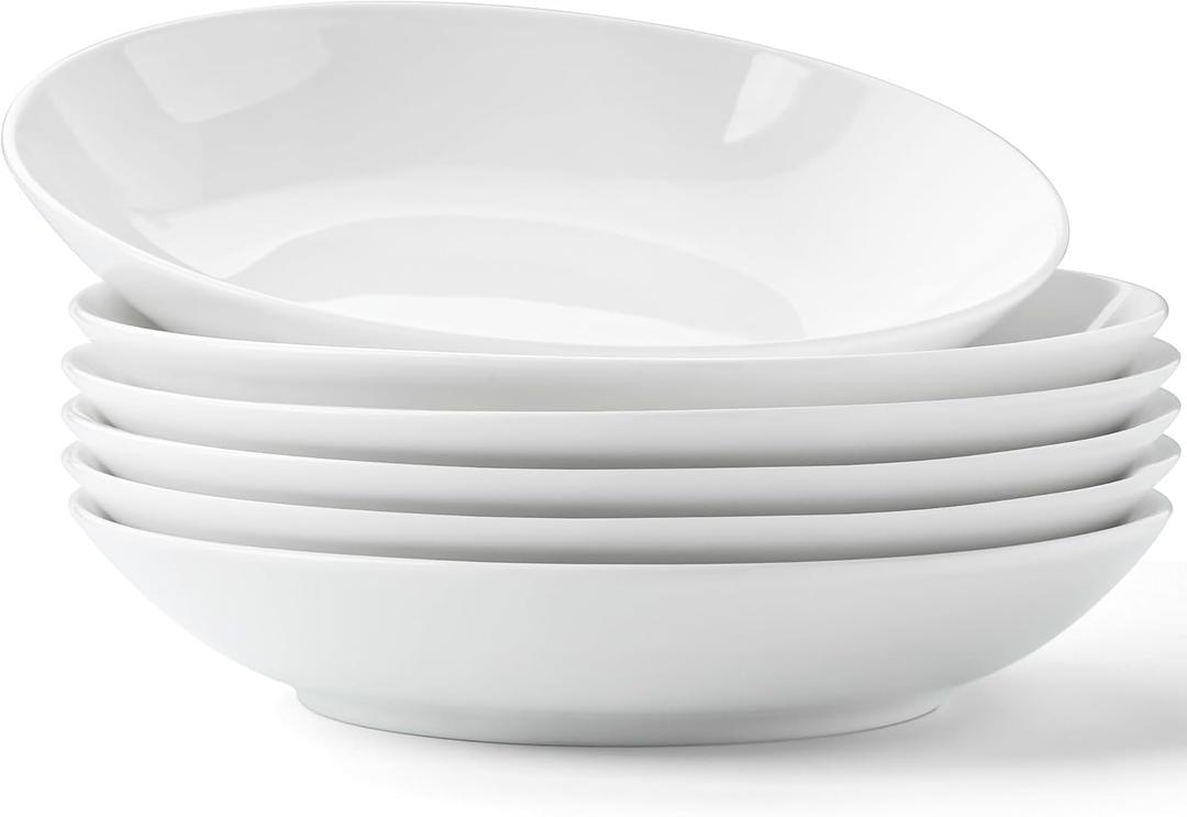 Bone China Pasta Bowls Set of 6, 23.5oz Soup Bowls White Salad Bowl, 8 inch Pasta Bowls Lightweight Wide Shallow Kitchen Plates for Serving Dinner - Microwave Dishwasher Safe, Kitchen Gifts