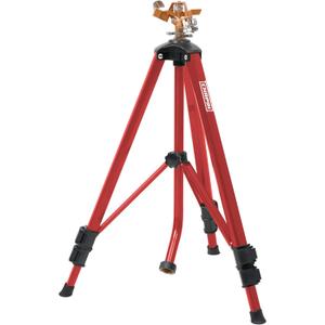 Chapin 4993: Heavy Duty Brass Head Tripod Impact Lawn Sprinkler, 360 Degree Coverage for Large Lawns, Golf Courses, Gardens, Adjustable Height, Gooseneck Hose Connection, Red and Black