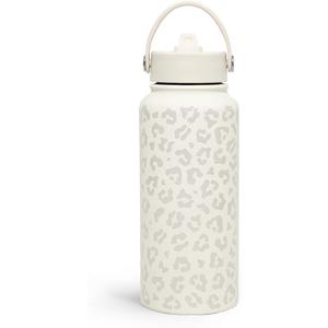Leopard Water Bottle 32oz Stainless Steel Vacuum Insulated with Lid, Leopard Print Water Bottles for Gym Sports Travel Outdoor, Gifts for Women Girls Ladies Birthday Christmas