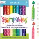 Ooly 18 Double-Sided Stamping Markers- Brush Tip plus Stamp, Cute School Supplies - DOUBLE-ENDED STAMP MARKERS