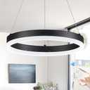 Benkut LED Ring Chandelier Modern Black for Dining Room, Circular Flush Mount Ceiling Chandelier Light Dimmable Pendant Light with Remote Control for Kitchen Island Living Room(D12in 3000K-6500K)