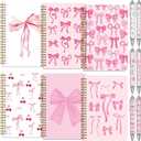 6 Pack A5 Pink Bow Spiral Notebooks Coquette Bow Preppy Journal Cute Aesthetic Hardcover Ruled Notebooks with Ballpoint Pens for Office School Day Classroom Prize, 5. 8 x 8. 3 Inch