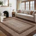 RUGSREAL 8x10 Area Rug Washable Large Living Room Rug Non Slip Farmhouse Rustic Floor Carpet Boho Accent Bedroom Rug Modern Geometric Throw Floor Cover Bohemian Border Carpet, Brown