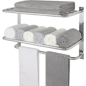 Towel Rack for Bathroom, DEWVIE 24 Inch Tower Holder with Tower Bars, SUS 304 Stainless Steel Lavatory Bath Towel Shelf Towel Hanger Wall Mount, 3-Tier (Brushed Nickel)