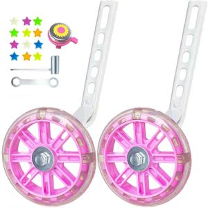 DDJKCZ Training Wheels Flash Mute Wheel Bicycle Compatible for Bikes of 12 14 16 18 20 Inch (light-PINK)