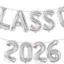 7 x Silver Class of 2026 Balloons - 16 Inch Silver Letter Graduation Balloons for Graduation Decorations Class of 2026 - Grad Balloons for Grad Party Decorations 2026