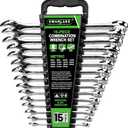 15-Piece Metric Wrench Set, Premium Combination Wrench Set, 12-Point Max Torque, Chrome Vanadium Steel Wrenches 8, 9, 10, 11, 12, 13, 14, 15, 16, 17, 18, 19, 20, 21, 22mm with Storage Rack
