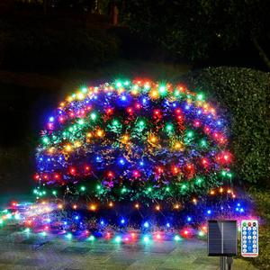 WBao Solar Christmas Lights Outdoor 360LED 11.5ft x 6.9ft Christmas Net Lights with Remote, 8 Lighting Modes, Timer, Waterproof for Lawn, Bushes, Shrubs, Trees Outdoor Xmas Decorations, Multicolor