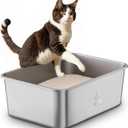 Stainless Steel Litter Box with Handle, Large Metal Cat Litter Box with High Sided for Big and Small Cats, Kitty Litter Boxes, Non-Stick, Easy to Clean, Odor-Free, Cat ToiletLitterbox (19.5"L13.6"W7.8"H)