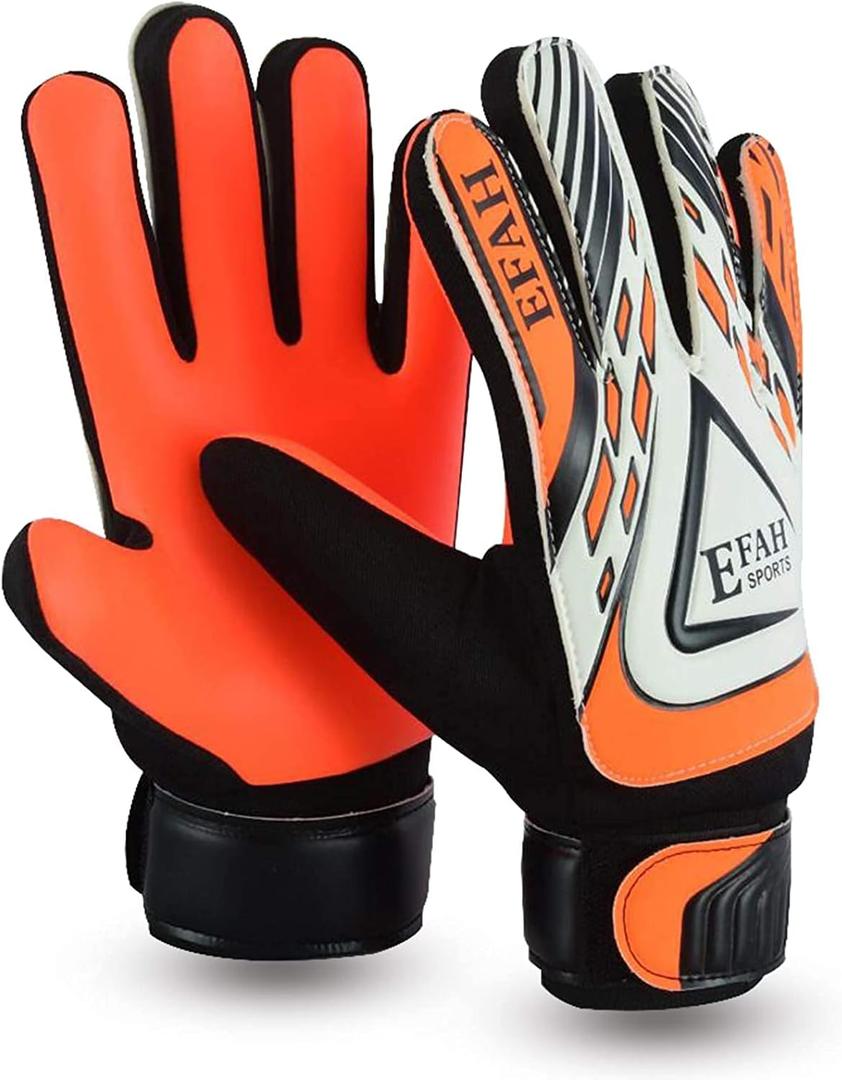 Soccer Goalie Goalkeeper Gloves for Kids Boys Children Football Gloves with Strong Grips Palms (Size 5 suitable for 9 to 12 years old, Black/Orange)