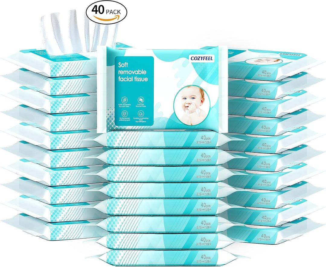 Plus Lotion Facial Tissues Nose Papers 3 Ply Ultra Soft Travel Size On-The-Go Pocket Pack 40 Cubes 40 Tissues Per Box(1600 Tissues Total)