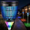 All in 1 Solar Bug Zapper Outdoor, Flame & Projection Mode, Auto/Manual Modes, 4200V Electric Mosquito Killer with High Powered, IPX5 Waterproof Rechargeable Fly Insect Trap for Patio Garden Yard RV