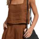 YMING Women Two Piece Shorts Set Sleeveless Lounge Sets Summer 2 Piece Linen Tank Top and Shorts with Pockets Dark Brown S