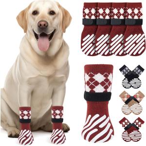 LOOBANI Dog Socks to Prevent Licking Paws - Dog Socks for Hardwood Floors Anti Slip for Traction Control - Dog Grippy Socks for Senior Dog Small Medium Large Dogs on Tile Floors, Red L