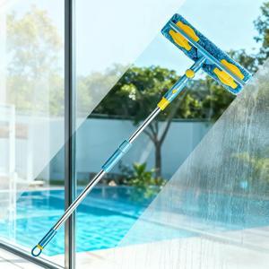 Window Squeegee, 2-in-1 Window Cleaner with 60" Extension Poles, Window Washing Kit, Glass Door Cleaner, Multi-Use Car Windshield Cleaning Tool with Long Handle for High Outdoor Windows