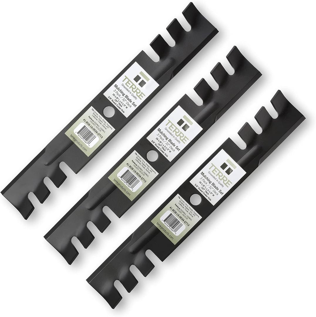 Terre Products, 3 Pack Toothed Mulching Lawn Mower Blades, 48" Decks, Compatible with Ferris 5020843, Exmark 1520843, 103-2527, Ariens 4919100, Husqvarna 539101496, Simplicity 5020843SM