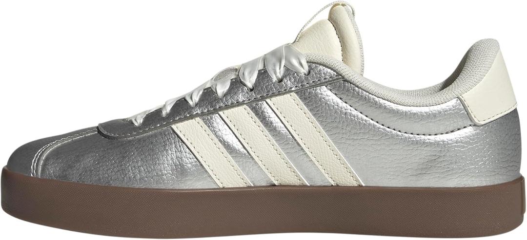 adidas Womens VL Court 3.0 Sneaker (6, Silver Metallic/Off White/Gum)