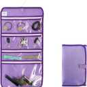 Travel Foldable Jewelry Rolls Bag Hanging Jewelry Organizer with 9 Zippered Clear Pockets Storage Pouch with Rotatable Hanger (PURPLE)