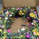 J'FLORU Spring Wreath 24 Inch Summer Wreaths for Front Door Artificial Flower Wreath with Daisy and Lavender for Indoor Outdoor and Easter Celebration