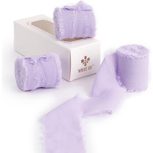 Meedee Lavender Chiffon Ribbon 2 Inch Fringe Chiffon Ribbon Light Purple Ribbons for Crafts Silk Chiffon Ribbons for Gift Wrapping Wedding Invitation, Bridal Bouquet (3 Rolls 21 Yards)
