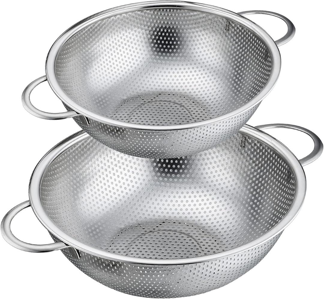 P&P CHEF Stainless Steel Colander, Micro-Perforated Food Strainer with Handle for Washing Draining, Great for Pasta Fruits Vegetables, Dishwasher Safe & Healthy, 3 + 5Qt, 2Pcs