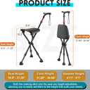 300-Pound Capacity Folding Cane with Seat, Adjustable Seat & Cane Height, Portable, Non-Slip Pads, Suitable for Middle-Aged & Senior Users, Daily Walking, Waiting in Line & Travel