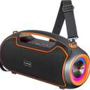 Portable Bluetooth Speakers Wireless Upgrade, 200W Peak Loud Sound/Deep Bass for Party, IP65 Waterproof Outdoor Speaker w/ 2*Subwoofer/2*Tweeter/DSP/Bass Boost/TWS/TF/USB/AUX, 24H Playtime (Black - Orange)