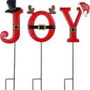 FORUP Joy Christmas Decorations  3 Pcs Metal Garden Stakes for Outdoor Lawn Yard Decor