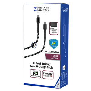 Zgear USB-C/C Fast Charge Braided Cable with EnduraTech, 10ft