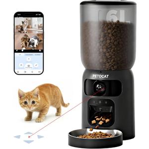 PETOCAT AI Automatic Cat Feeder with 2K HD Dual Cameras,5G&2.4G Wi-Fi 6L Cat Food Dispenser with Cats Recognition & Diet Tracking, Laser Interactive Toy & Two-Way Audio