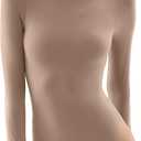PUMIEY Women's Crew Neck Long Sleeve Bodysuit Second-skin Feel Tops Smoke Cloud Collection (Medium, 05 Latte)