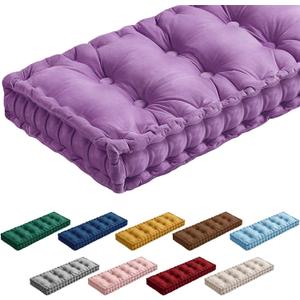 Threehoney Bench Cushions for Indoor Furniture 42x16 in Velvet Kitchen Dining Piano Window Seat Cushion, Tufted Patio Porch Swing Thicken Bench Pad Memory Foam(Light Purple)