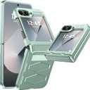 Vizvera for Samsung Galaxy Z Flip 6 Case with Hinge Protection, Built-in Screen Protector Shockproof All-Inclusive Phone Cover for Z Flip 6/Z Flip 7 FE-Mint Green