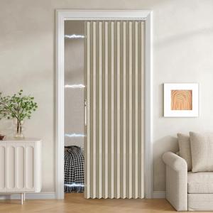 100% Blackout Fabric Folding Door Curtain with Magnetic Closure - Accordion Style for Sliding Doors, Closets,Wardrobe and Temporary Door Solutions Doorway CurtainsW42 x L78, Beige 1 Panel
