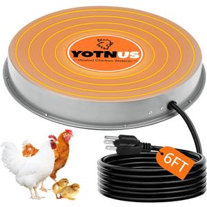 YOTNUS Chicken Water Heater for Winter: 14.6 Inch Chicken Water Heater Base, 77℉ Automatic ShutOff, Safe for Outdoor Use, 125W Heated Chicken Waterer, Poultry Water Deicer with 6 Feet Cord