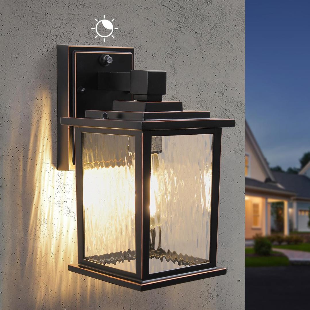 Dusk to Dawn Outdoor Wall Light Fixture, 12'' Oil-Rubbed Bronze Porch Light, Hardwired Outside Wall Lantern for House, Garage, Front Door, Waterproof and Rustproof, Bulbs Not Included