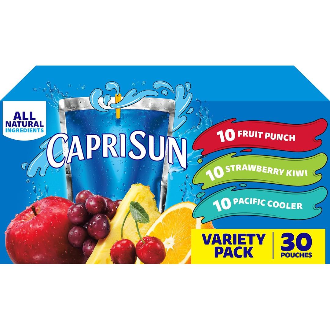Capri Sun Fruit Punch, Strawberry Kiwi and Pacific Cooler Flavored Juice Drink Blend Variety Pack, 30 ct Box, 6 fl oz Pouches (EXP 01/15/27)