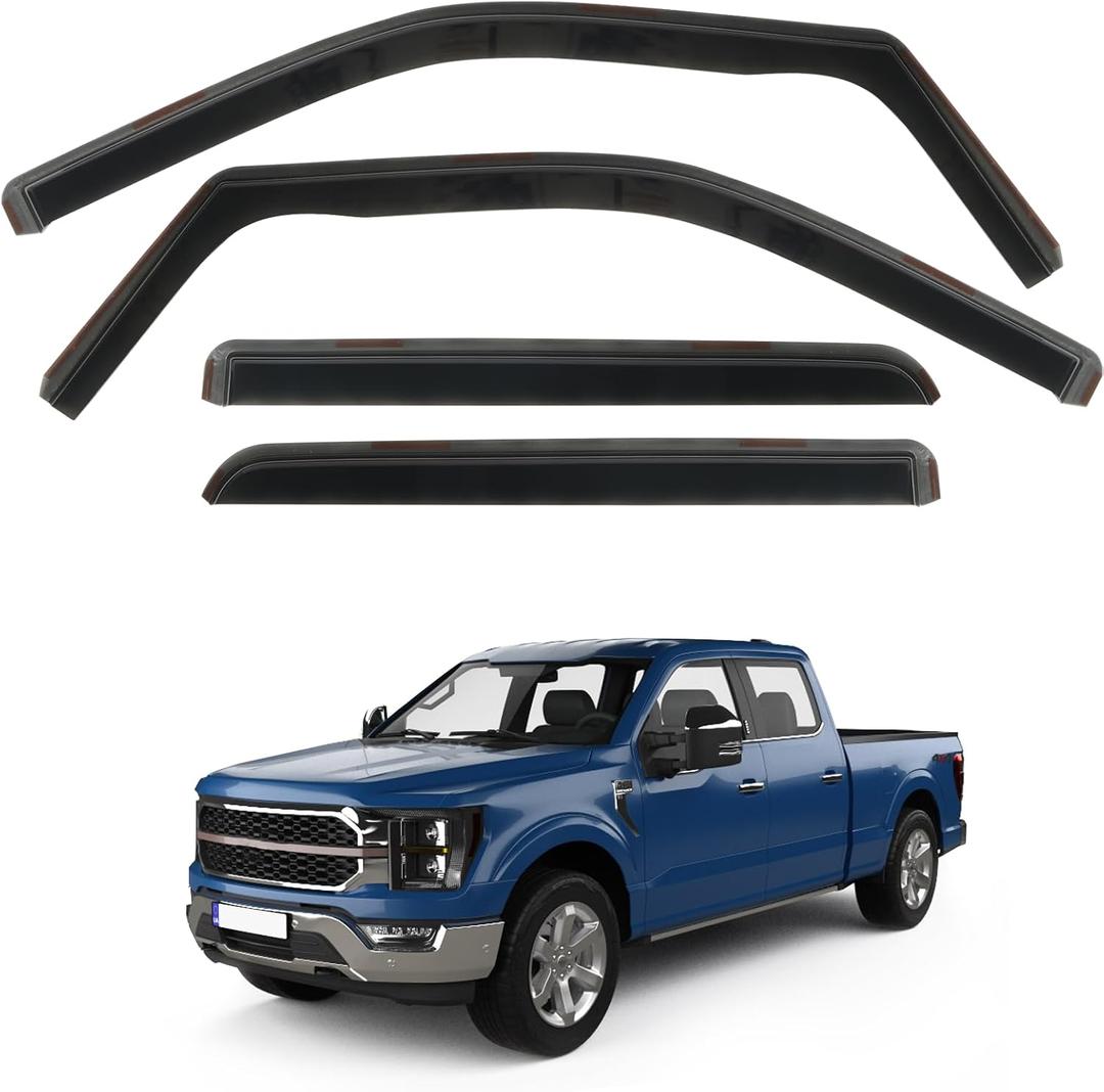 4 PCS in-Channel Rain Guards Fit for 2021 2022 2023 2024 2025 2026 Ford F150 SuperCrew, Side Window Wind Deflectors for 23-25 F250 F350 F450 F550 Crew Cab, Vent Window Visors Shade Shield