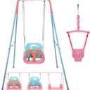 2 in 1 Toddler Swing Jumper, Swing Set for Indoor/Outdoor, Baby Jumpers and Bouncers, Easy to Assemble & Store, Suitable for Children 6 Months and Older (Pink)