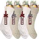 XIMISHOP 4PCS Christmas Stockings, 18inch Large Personalized Cable Knitted Xmas Hanging Stocking Decorations with Name Tags for Holiday Christmas Party Family Decor (Khaki and White)