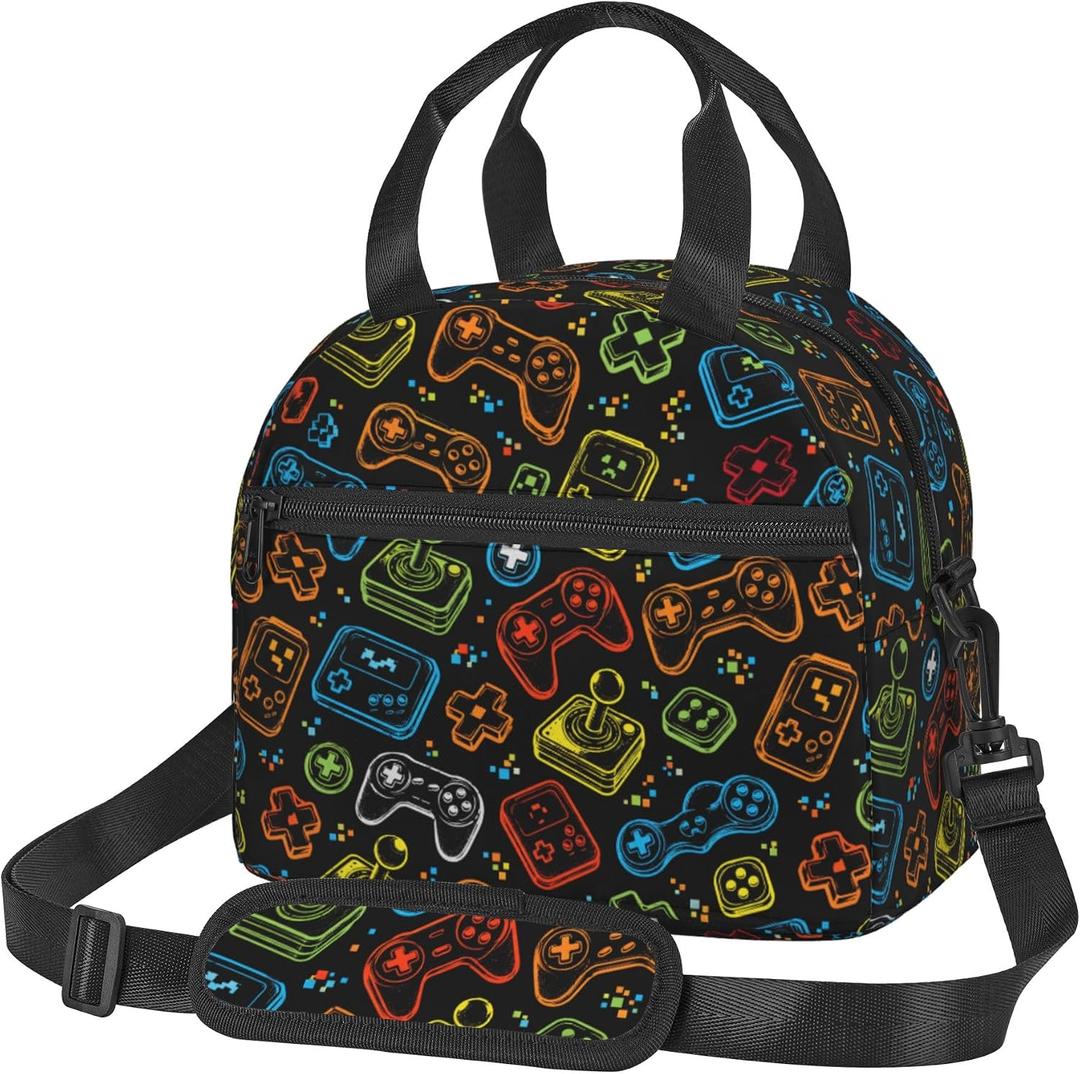 Game Reusable Insulated Lunch Box Waterproof Lunch Bag with Detachable and Adjustable Shoulder Strap for Office Picnic or Travel